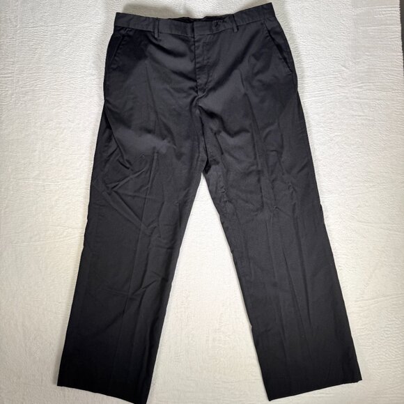 Calvin Klein Slacks Mens 36x30 Black Pin Striping Flat Front Slash Pockets Pants - Picture 1 of 7